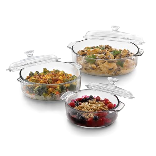 Libbey Baker's Basics 3-Piece Glass Casserole Baking Dish Set With Glass Covers