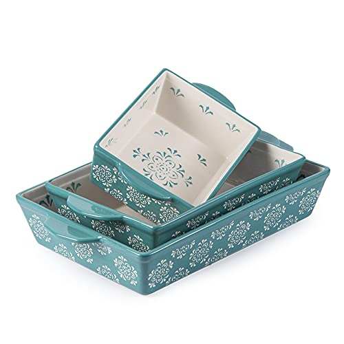 Original Heart Casserole Dish Ceramic Baking Pan, 3Pcs Bakeware Sets, Black Baking Dishes For Oven, 9X13 Baking Pan, Casserole Dish Set, Nonstick Baking Dish, For Kitchen, Turquoise