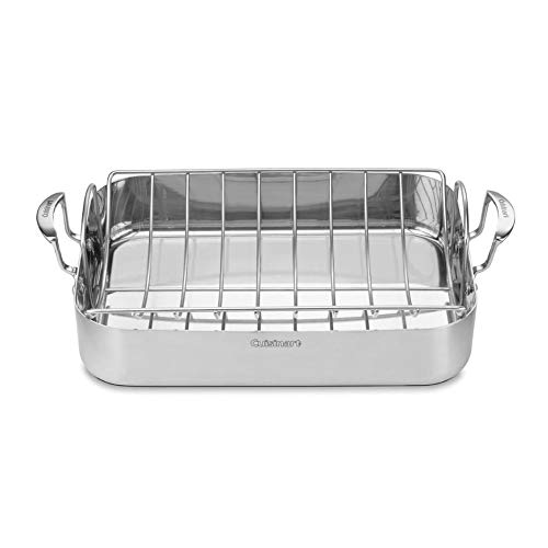 Cuisinart Multiclad Pro Triple Ply Stainless Cookware 16-Inch Roasting Pan Skillet, Rectangular Roaster W/Rack