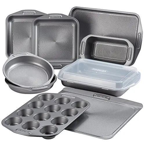 Circulon Total Nonstick Bakeware Set With Nonstick Bread Pan, Cookie Sheet, Baking Pan, Baking Sheet, Cake Pan And Muffin/Cupcake Pan - 10 Piece, Gray