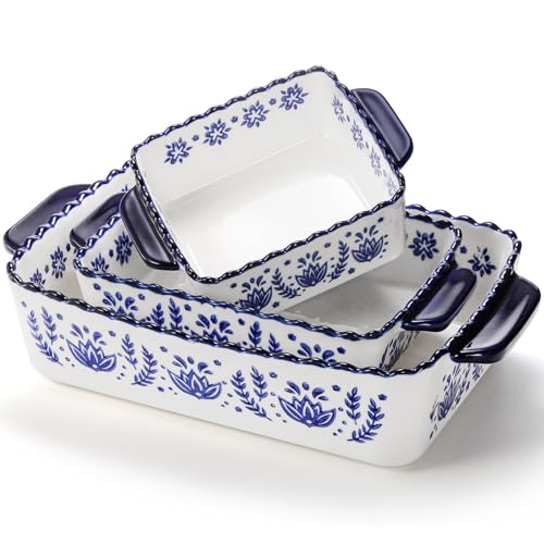 Soujoy 3 Pack Porcelain Bakeware Set, Rectangular Baking Dishes, Lasagna Pan For Cooking, Kitchen, Casserole Dishes, Cake Dinner, Banquet And Daily Use