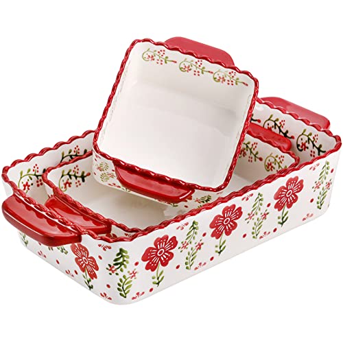 Coloch 3 Pack Ceramic Baking Dishes, Rectanglar Bakeware Set Hand-Painted Lasagna Pan Porcelain Serving Bakeware For Pasta, Chicken, Kitchen, Banquet, Microwave And Dishwasher Safe