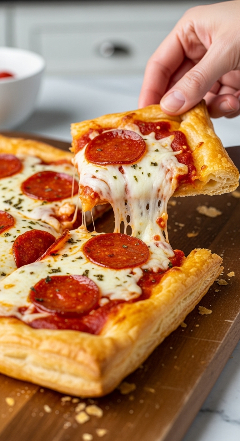 20-Minute-Puff-Pastry-Pizza-Sliced-Squares-Cheese-Pull-Pepperoni-Wooden-Board
