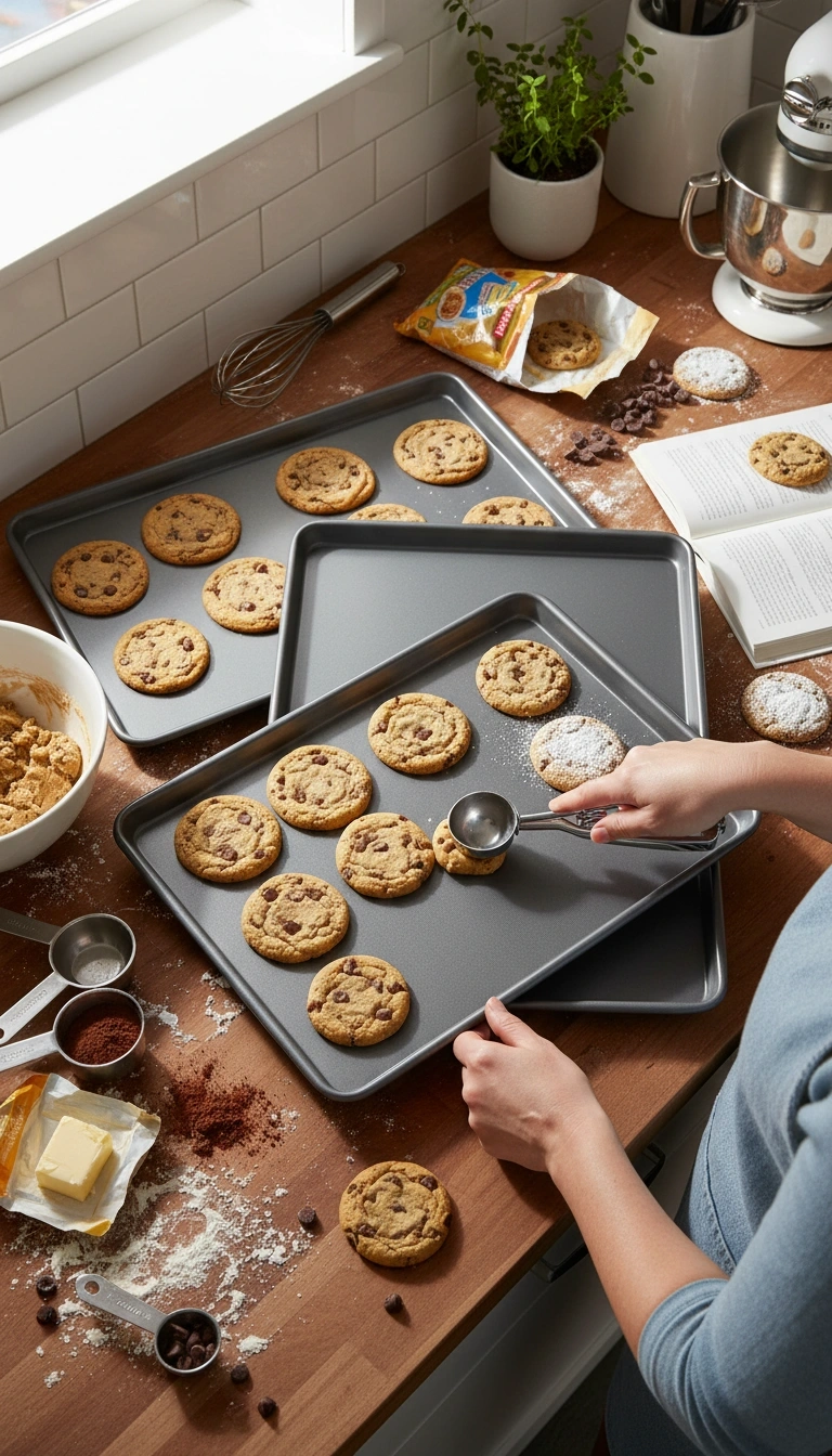 Testing The Goodcook Everyday Baking Sheet Set With Oven Thermometer And Half-Baked Cookies