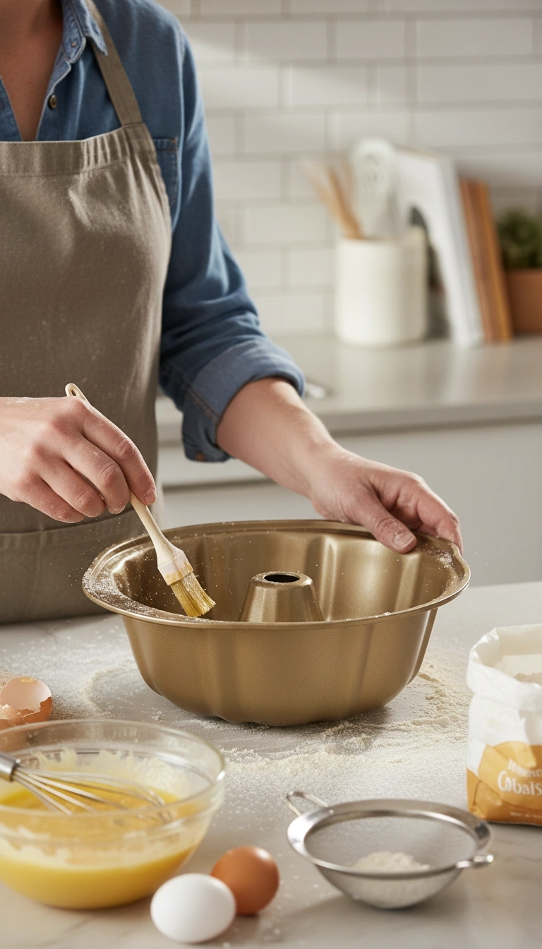 Testing Setup Showing A Freshly Baked Lemon Blueberry Bundt Cake Next To The Clean Wilton Pan