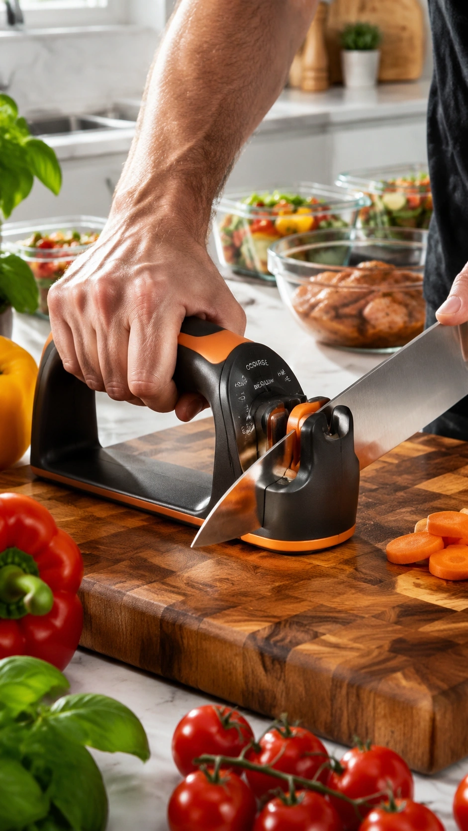 Orange Ninja 4-Stage Knife Sharpener Testing Setup