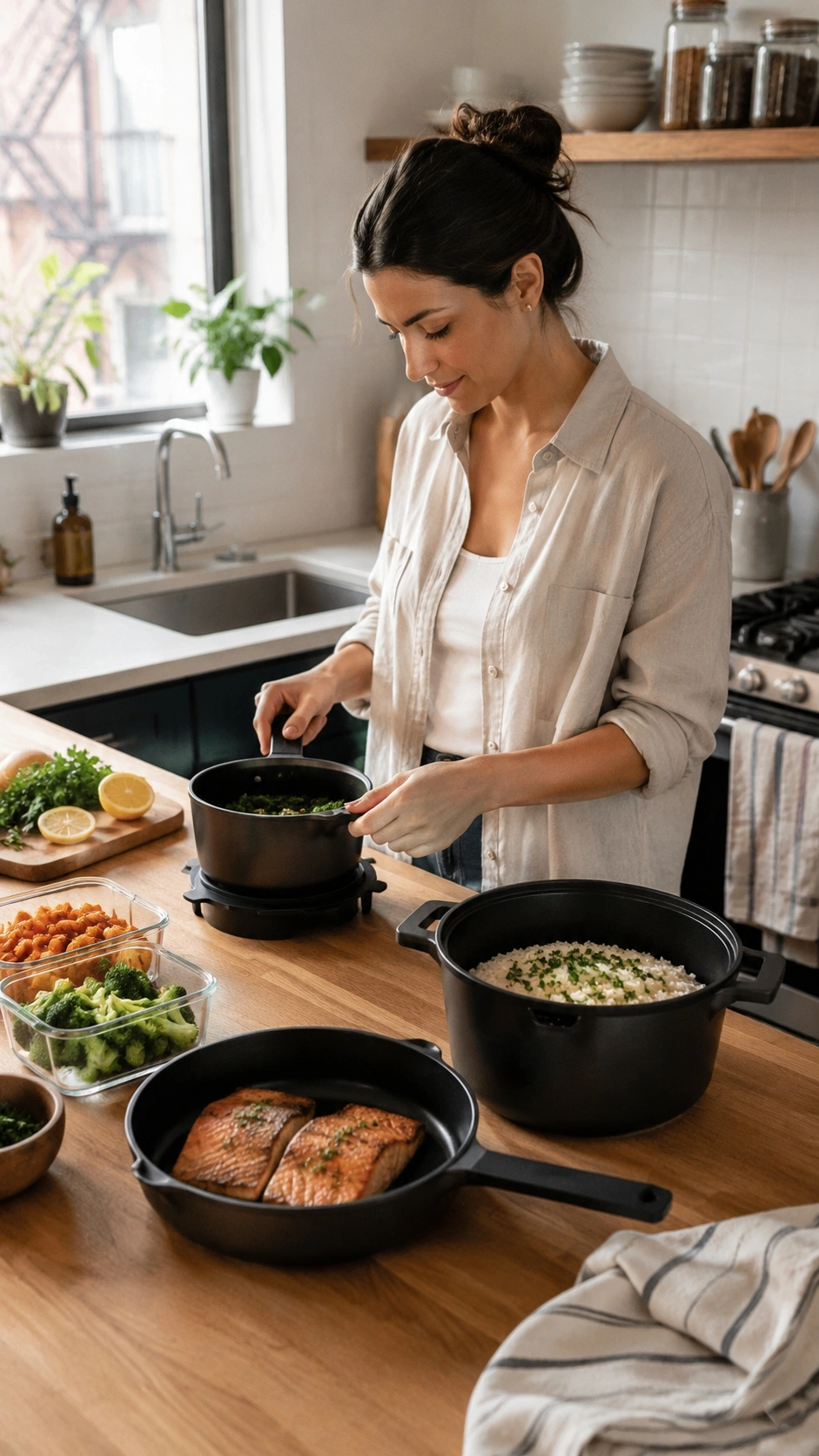 Original photo of the Alva Neat 8.5-inch fry pan on an induction cooktop with a digital thermometer measuring surface temperature