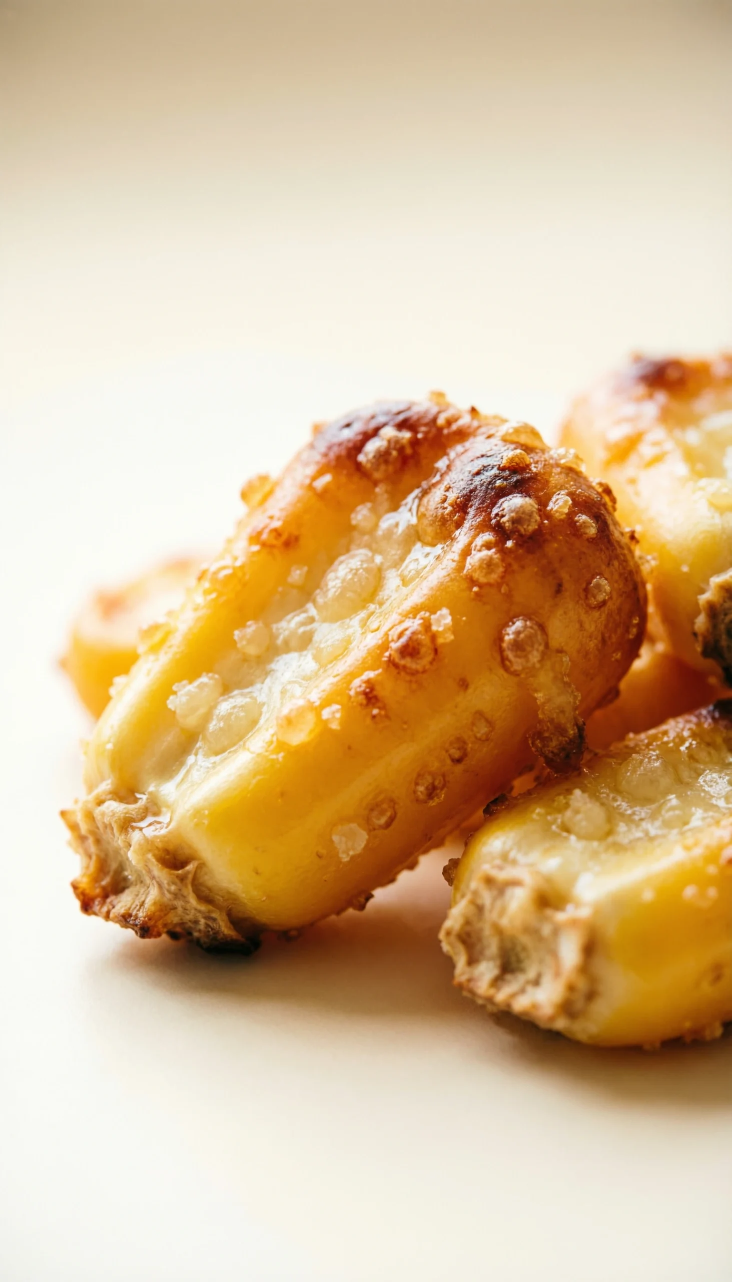 Golden, slightly blistered air-fried parmesan corn, offering a crispy texture in a clean, brightly lit setting.