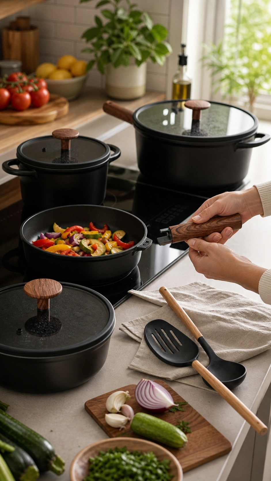 JEETEE white ceramic nonstick pan with detachable handle