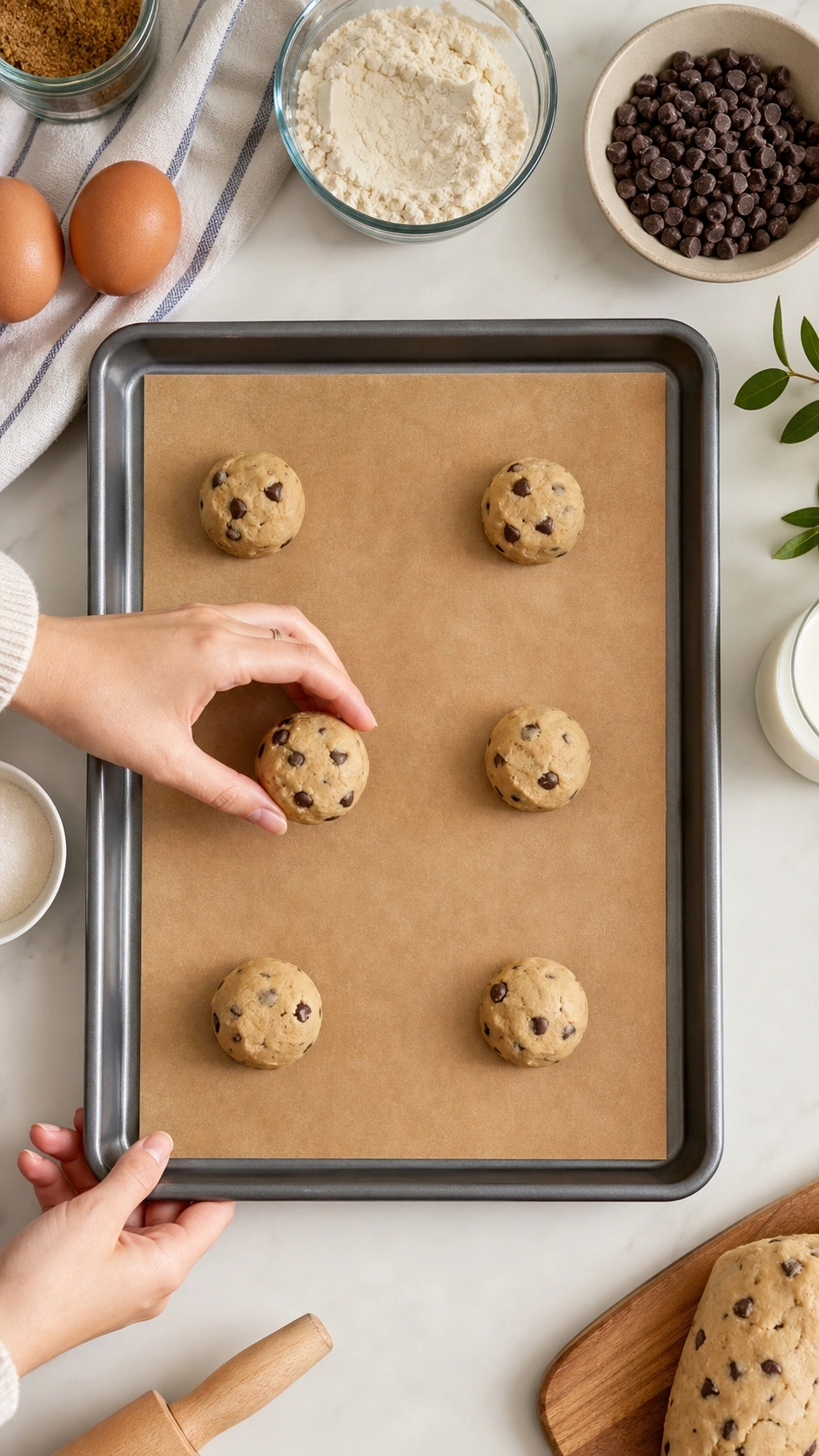 The Better Parchment paper laid flat on a quarter-sheet pan next to an air fryer basket during our unbleached parchment sheets review testing