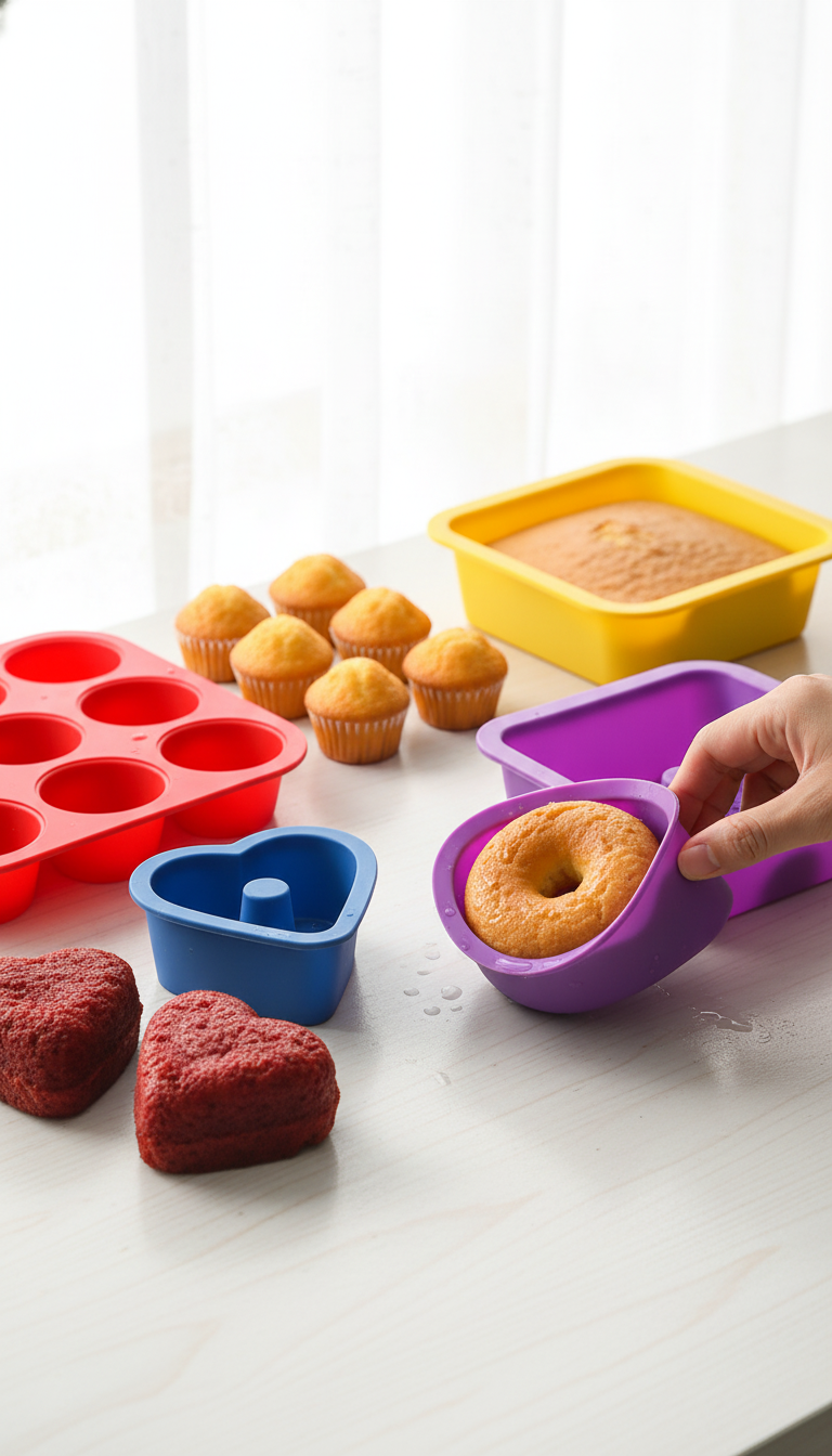 24Pcs Silicone Baking Mold Set Review Showing Various Colorful Molds For Cupcakes And Cakes