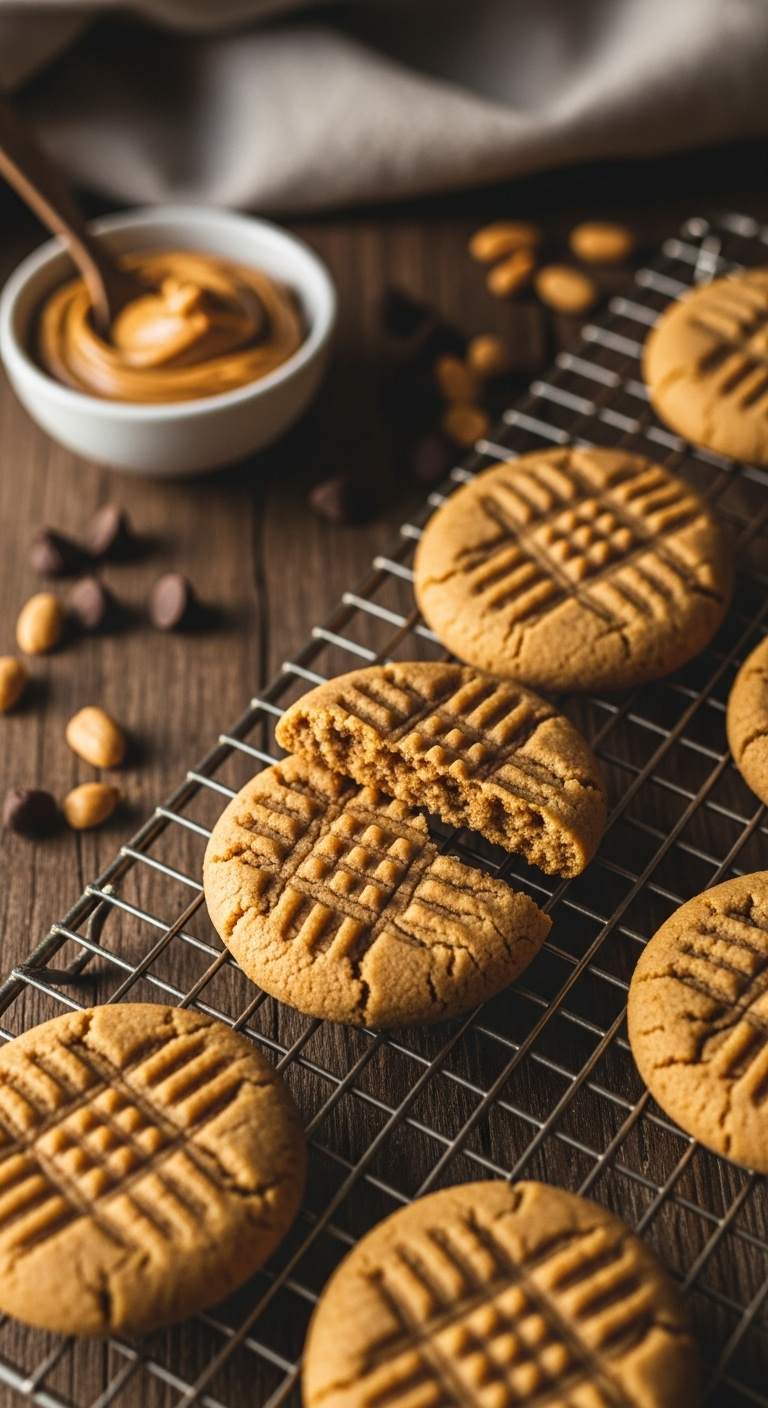 3-Ingredient-Peanut-Butter-Cookies-Soft-Chewy-Texture-Crisscross-Pattern-Warm-Cozy-Light