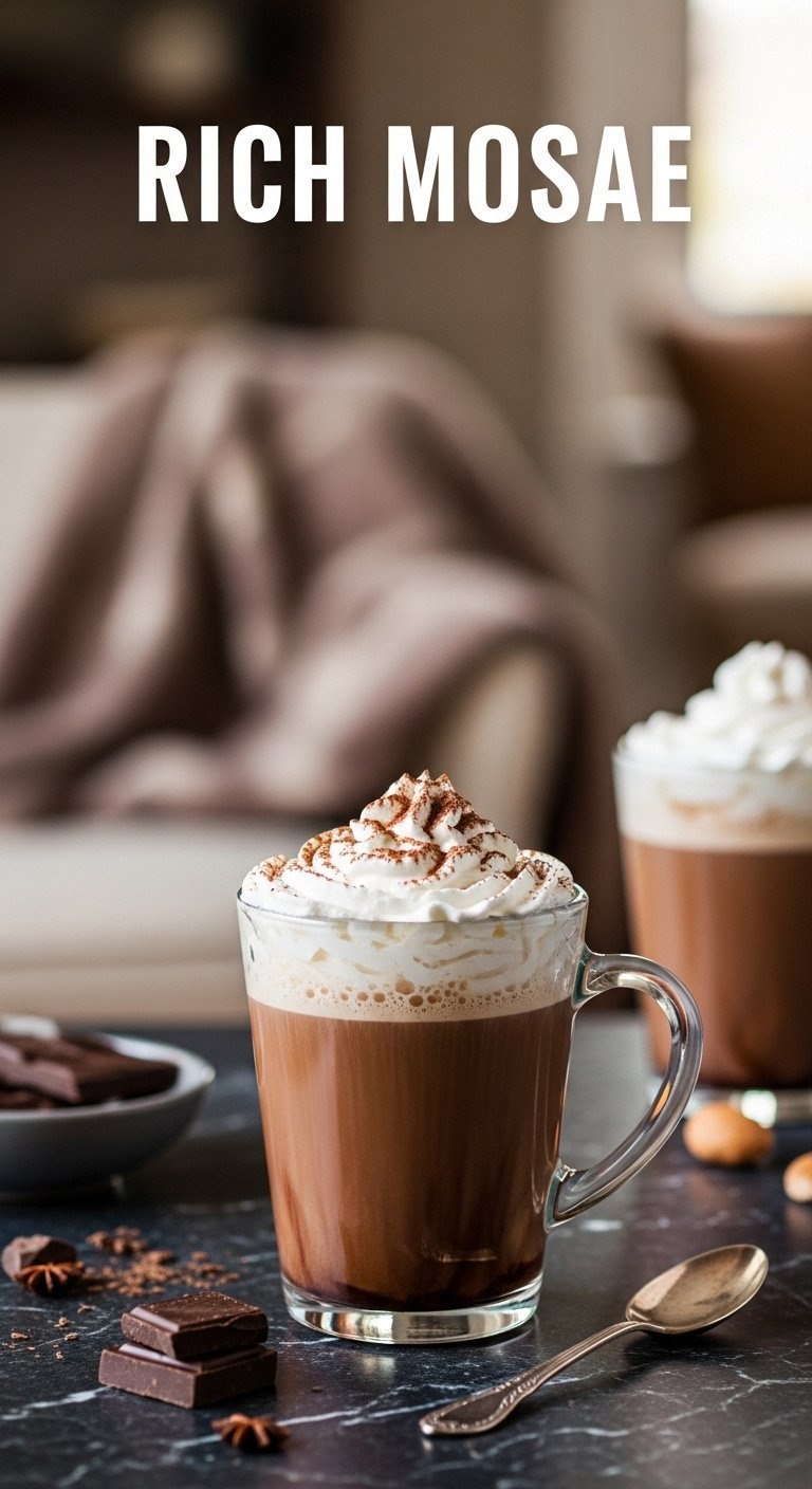 A Luscious Mocha With Whipped Cream And Cocoa Dusting In A Clear Mug On A Dark Marble Surface.