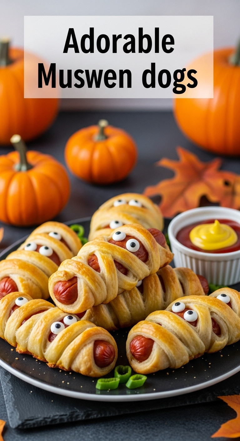 Adorable Mummy Dogs On A Festive Halloween Platter With Ketchup And Mustard In A Bright Kitchen Setting
