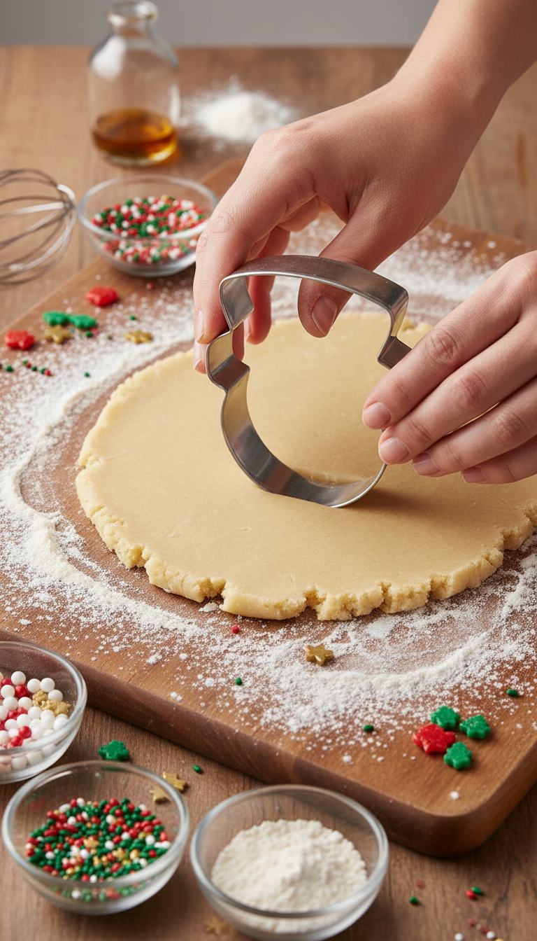 A Batch Of Freshly Baked Snowman Cookies Next To The Ann Clark Snowman Cookie Cutter On A Wooden Board.