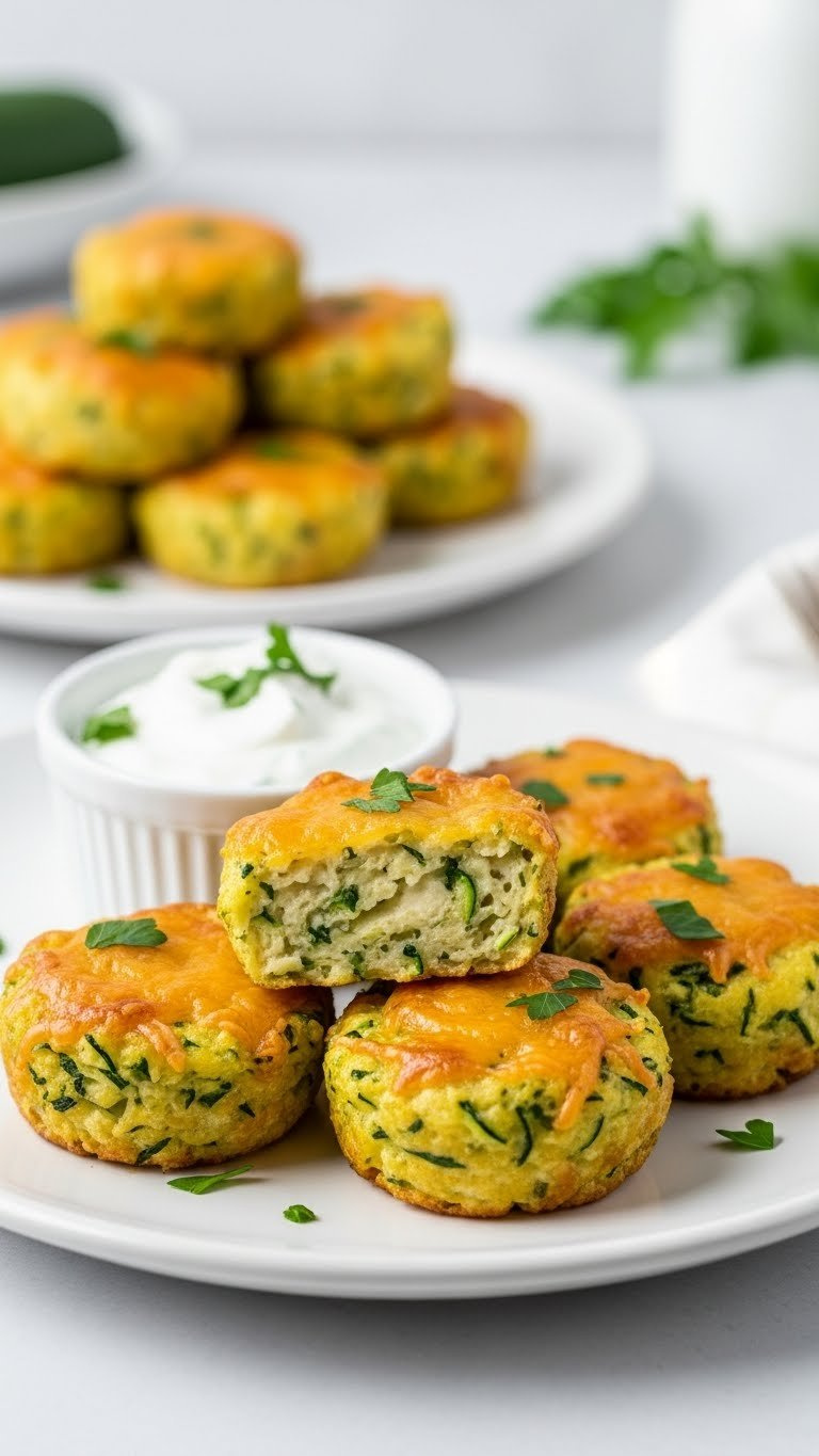Baked Cheesy Zucchini Bites With Melted Cheese And Crispy Exterior, Ideal Savory Finger Food