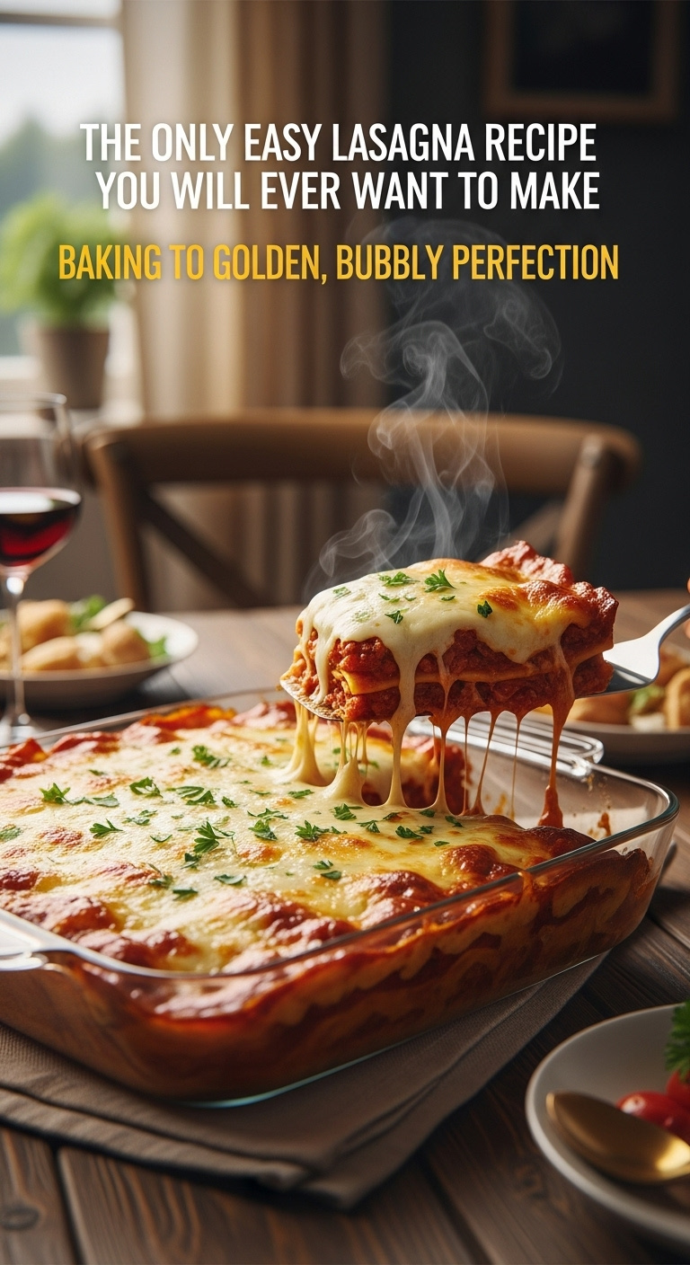 Baked Lasagna In A Glass Dish With Golden Bubbly Cheese And Fresh Parsley On A Rustic Wood Table With Steam Rising