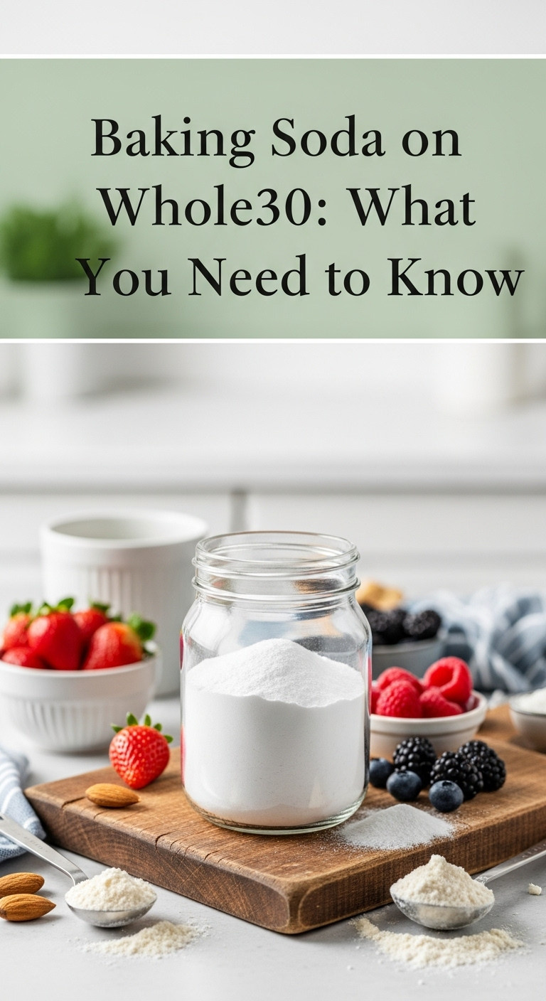 A White Box Of Baking Soda Next To A Spoon With The Powder, Asking The Question Is Baking Soda Whole30