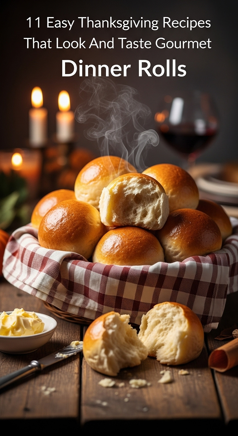 Basket Of Warm Golden-Brown Quick 30-Minute Dinner Rolls With A Broken Roll Revealing A Fluffy Interior On A Rustic Wood Table In Warm Moody Light