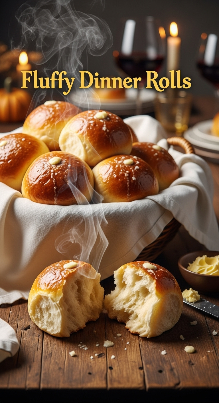 Basket Overflowing With Freshly Baked Golden Brown Fluffy Dinner Rolls With One Broken Open Showing The Steamy Interior