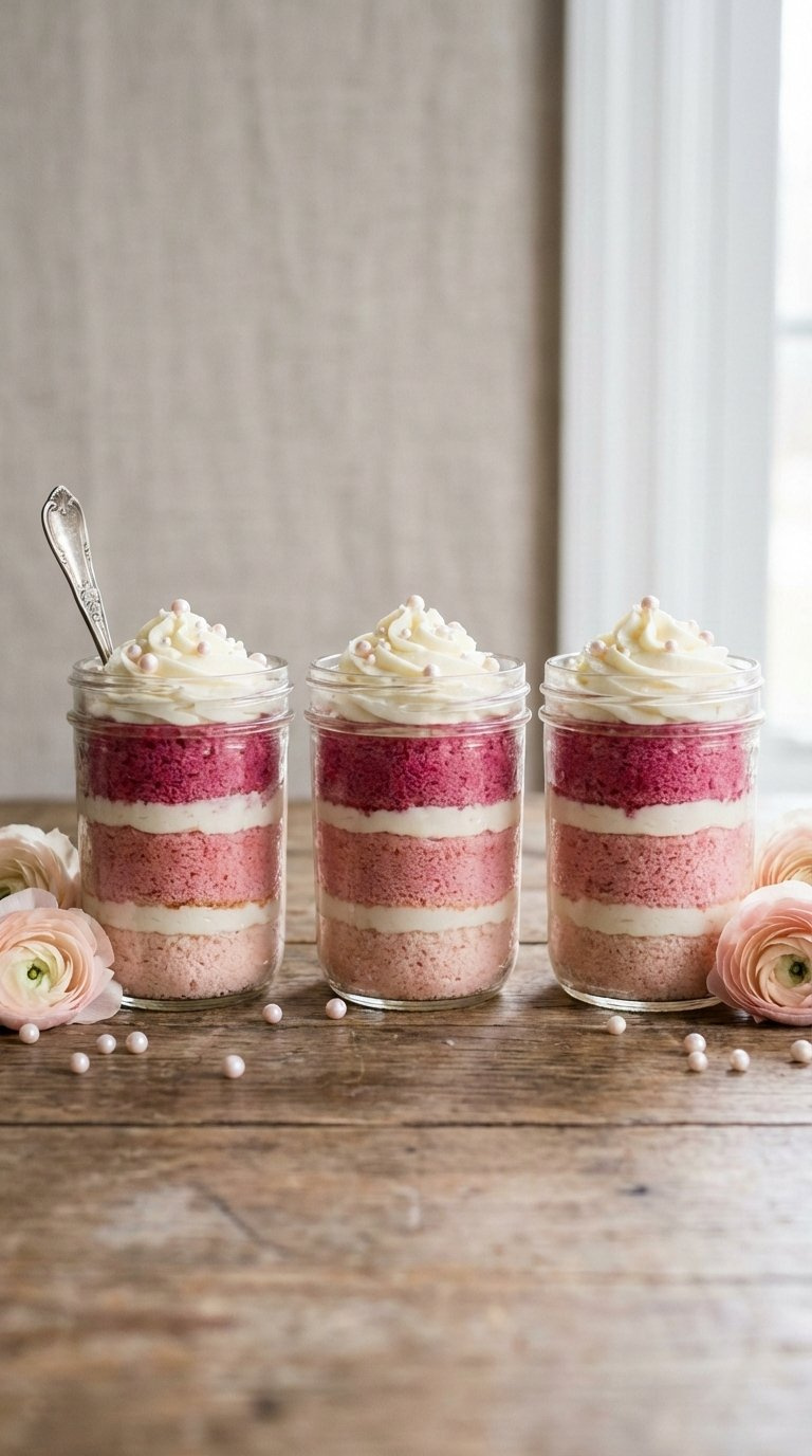 Beautiful Ombre Layered Cake Jars With Visible Cake Layers Transitioning From Light To Dark Colors