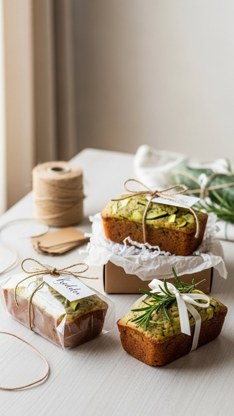 Beautifully Wrapped Zucchini Bread Mini Loaves With Twine And Ribbons Arranged As Elegant Gifts