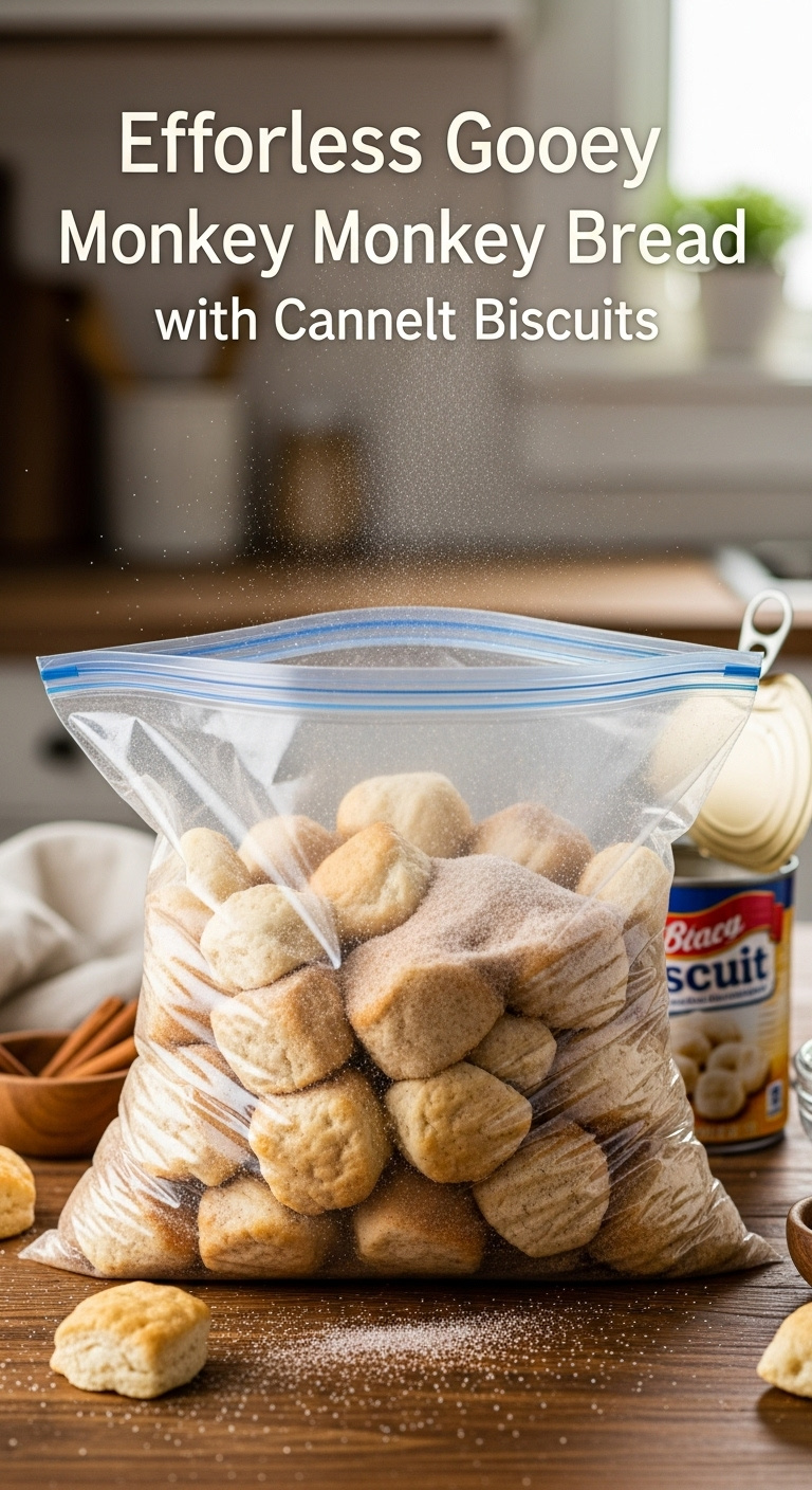 Biscuit Dough Pieces And Cinnamon Sugar In A Plastic Bag On A Rustic Wood Table Ready For Monkey Bread