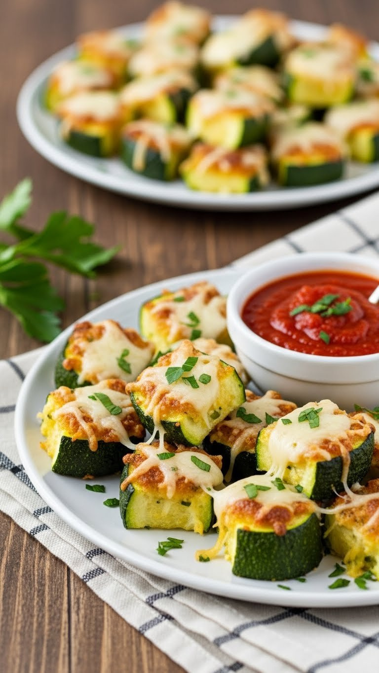 Bite-Sized Cheesy Air Fryer Zucchini Bites Coated In Melted Parmesan With Golden Brown Crust