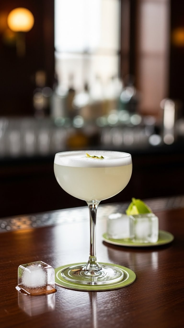 Blanco Tequila Cloud 9 Cocktail With Pale Clear Liquid And Delicate Frothy Top In Sophisticated Coupe Glass.