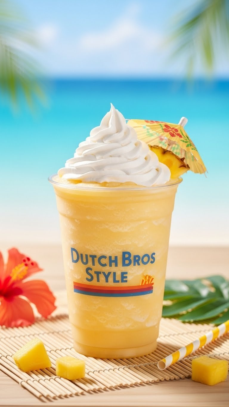 Blended Hawaiian Style Frost With Tropical Orange-Yellow Hue And Whipped Cream On Bamboo Mat