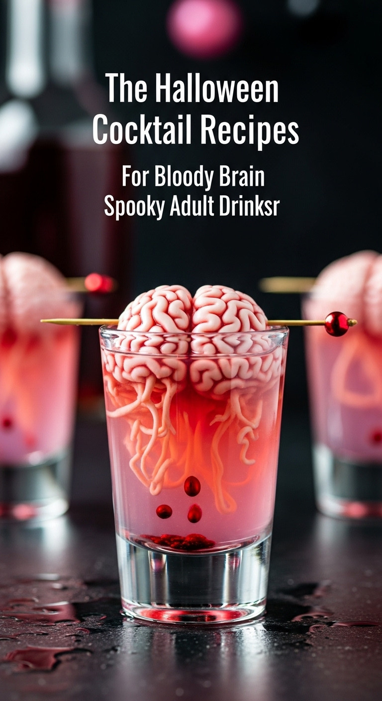 Bloody Brain Shooter In A Clear Shot Glass With Curdled Irish Cream And Grenadine On A Dark Wet Surface