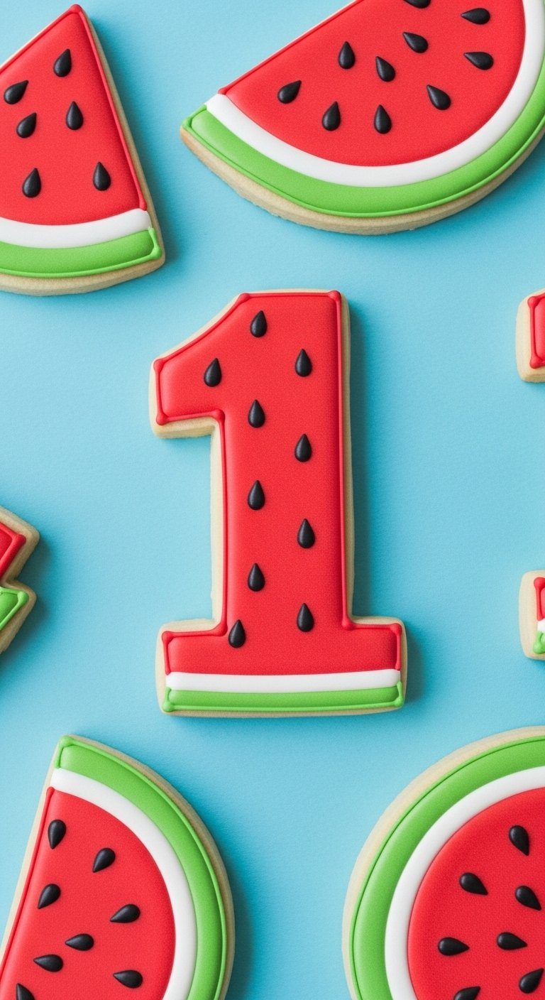 Boldly Decorated Sugar Cookies Shaped Like The Number One Featuring Vibrant Colors And Intricate Details.