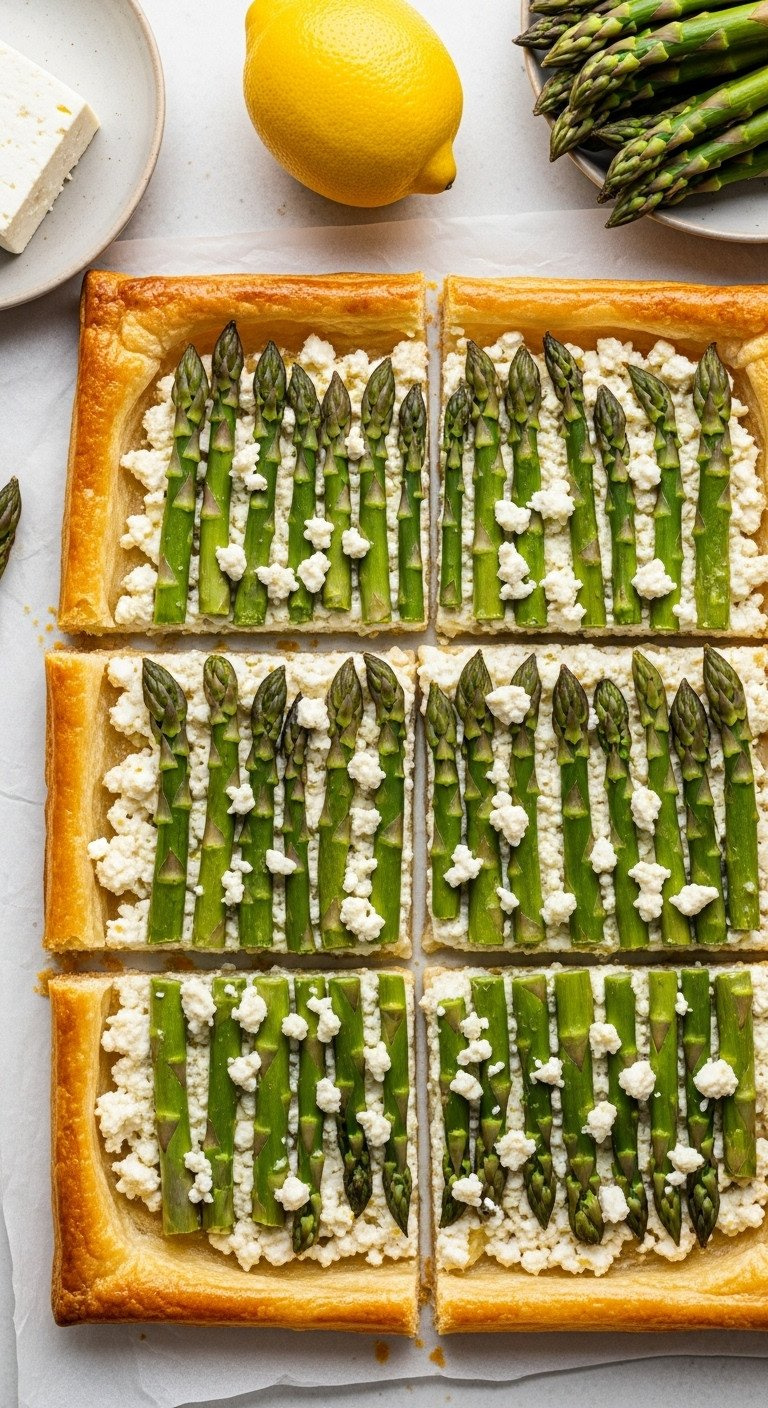 Bright Spring Asparagus, Lemon &Amp; Feta Puff Pastry Tart Squares. Fresh Vegetarian Recipe For Gatherings.