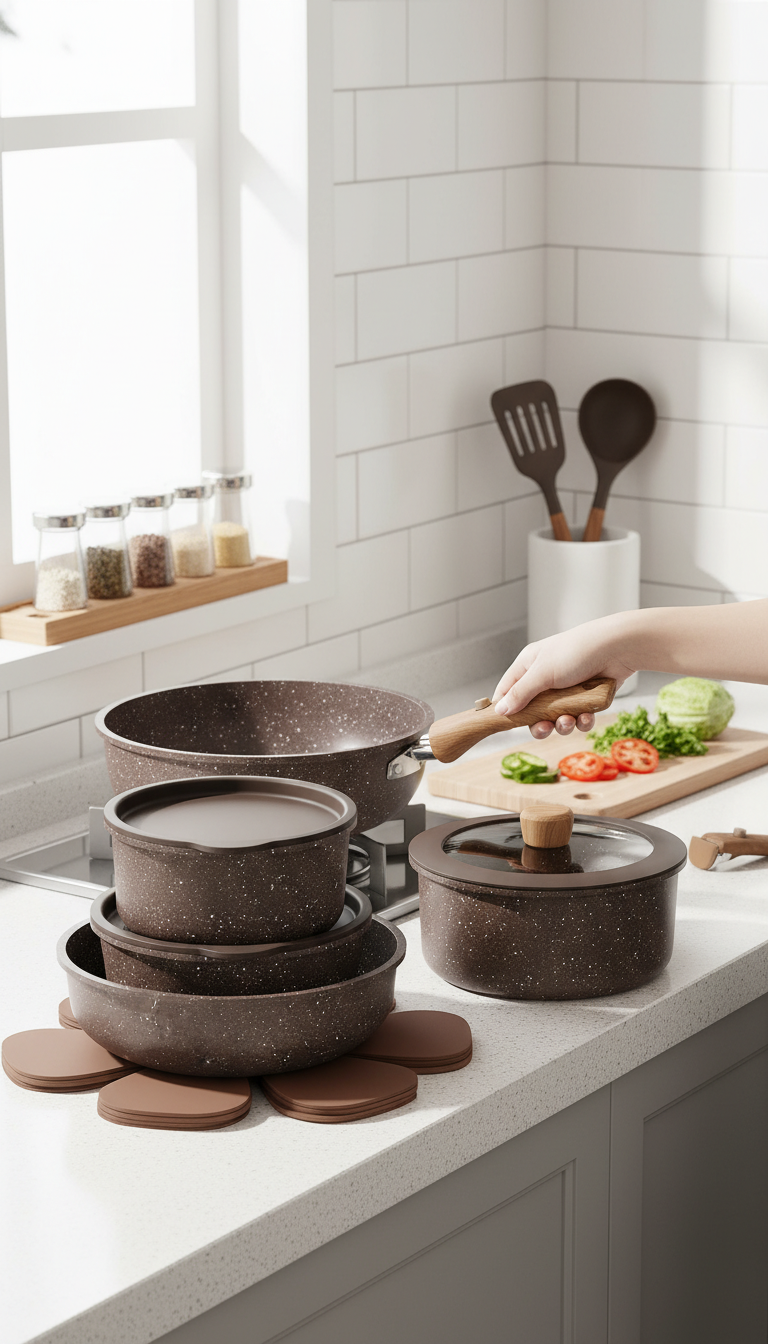 A Picture Of The Carote Nonstick Detachable Cookware Set Being Used On A Stovetop, Demonstrating The Testing In A Real Kitchen Environment.