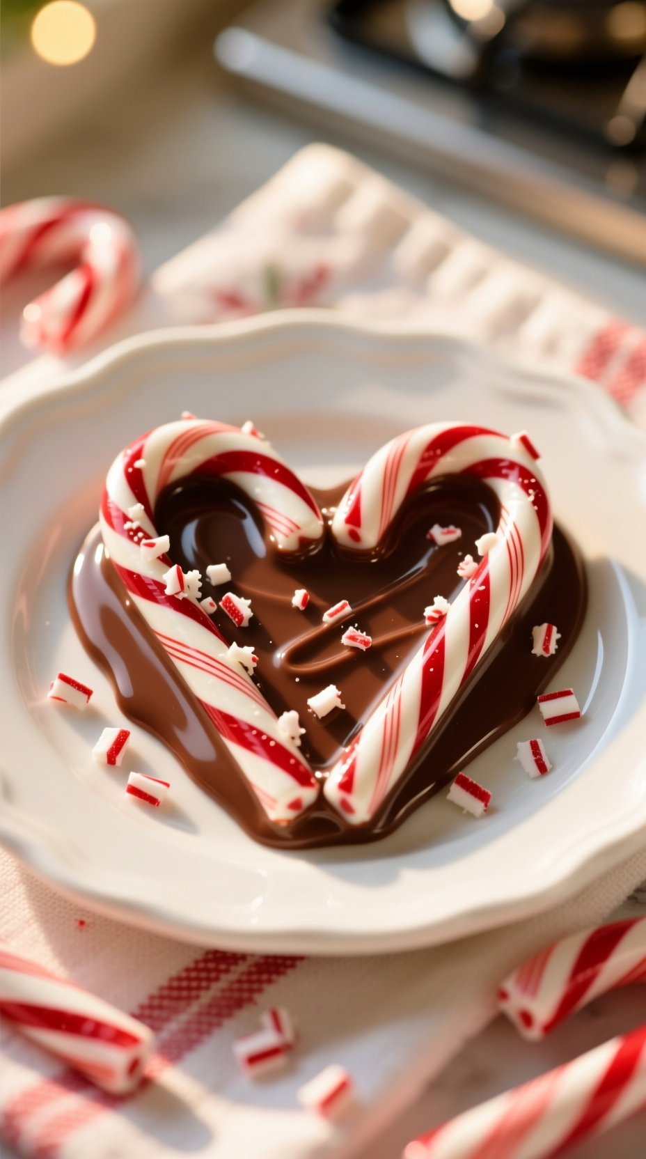 Candy Cane Hearts Filled With Melted White Chocolate And Crushed Peppermint, Arranged On A Cooling Rack.