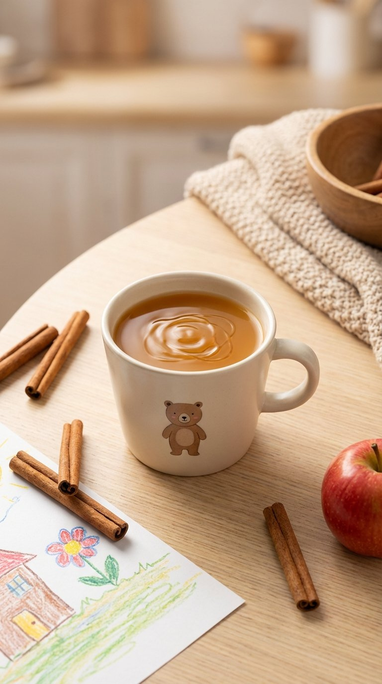 Caramel Apple Spice Drink In Ceramic Mug Showing Warm Amber Cider Color With Caramel Drizzle