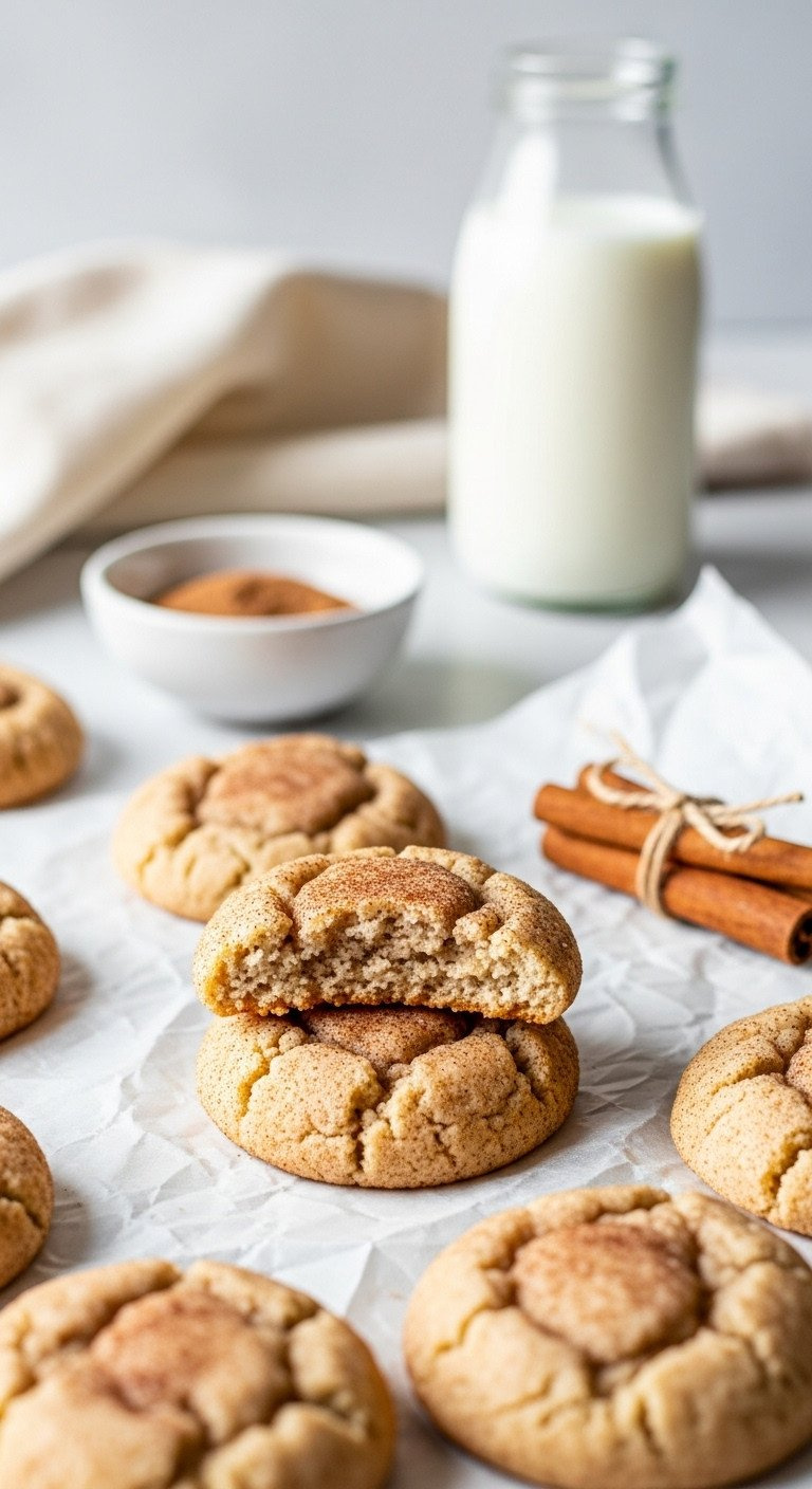 Chewy Snickerdoodle Cookies With Crinkly Cinnamon-Sugar Tops Cooling On A Sheet Of Crumpled Parchment Paper.