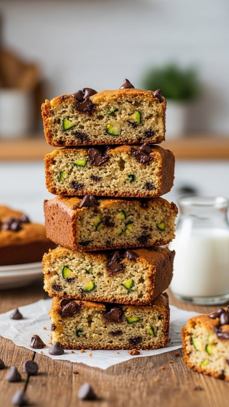 Chocolate Chip Zucchini Bread Bars With Melted Chips And Moist Interior, Wholesome Toddler Treat