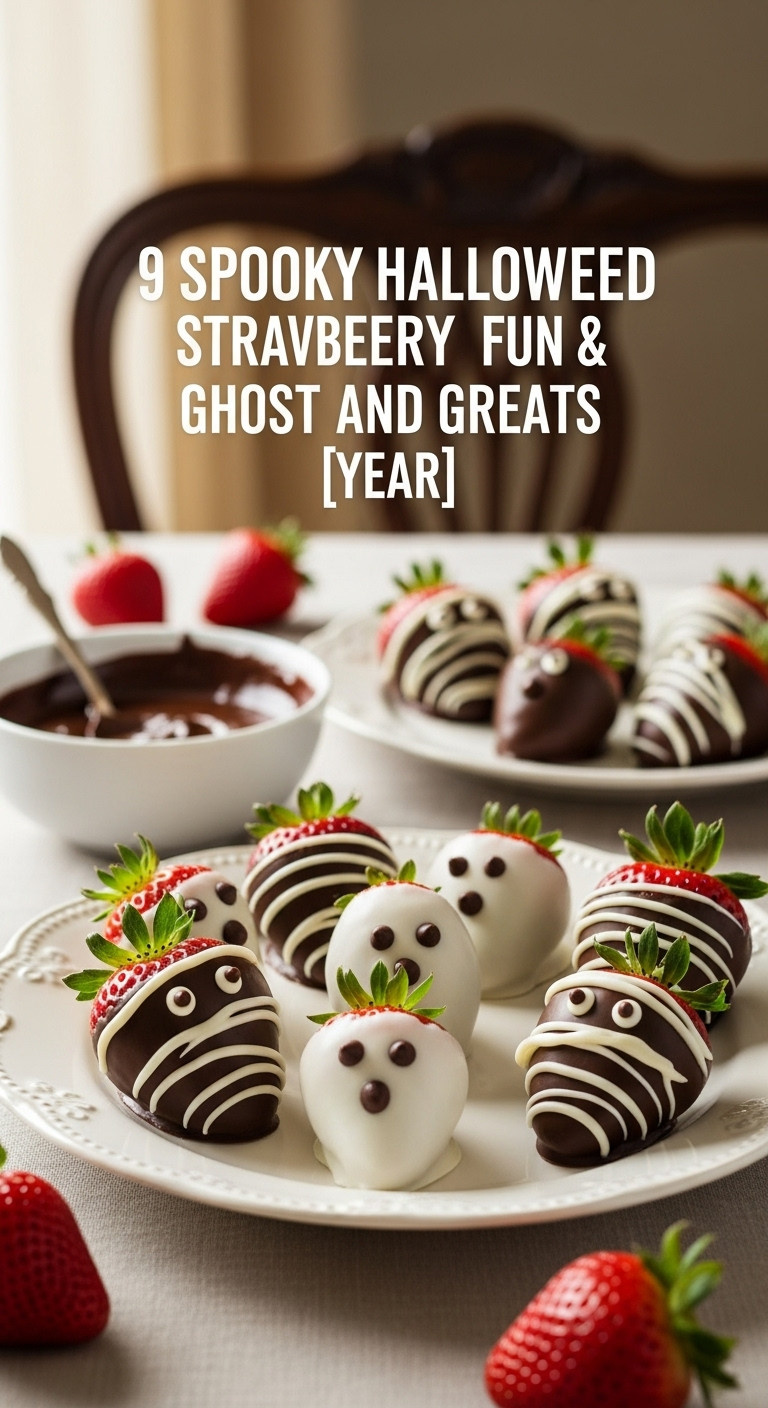 Chocolate Covered Strawberry Ghosts And Mummies On A Vintage Ceramic Plate For Elegant And Healthy Halloween Treats
