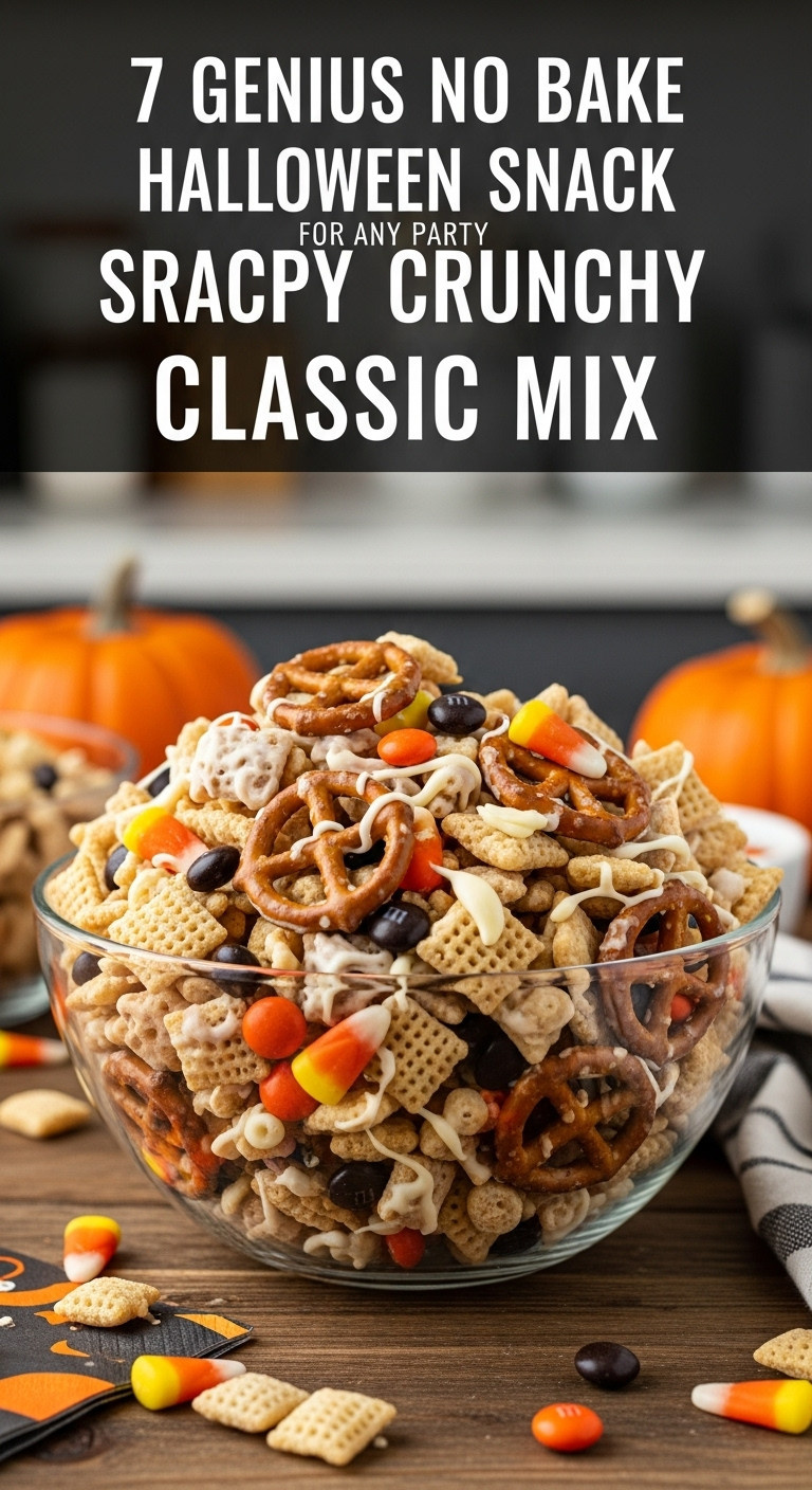 Classic Halloween Snack Mix With Chex, Pretzels, Orange/Black M&Amp;Ms, Candy Corn, White Chocolate In A Bowl On Rustic Wood. Cozy Party Treat.