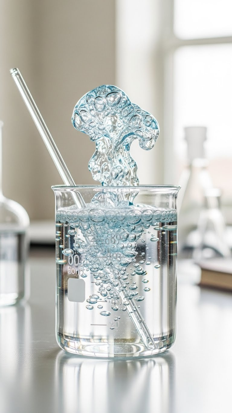 Clear Glass Beaker Showing Vibrant Acid-Base Reaction Between Baking Soda And Vinegar With Effervescent Bubbles
