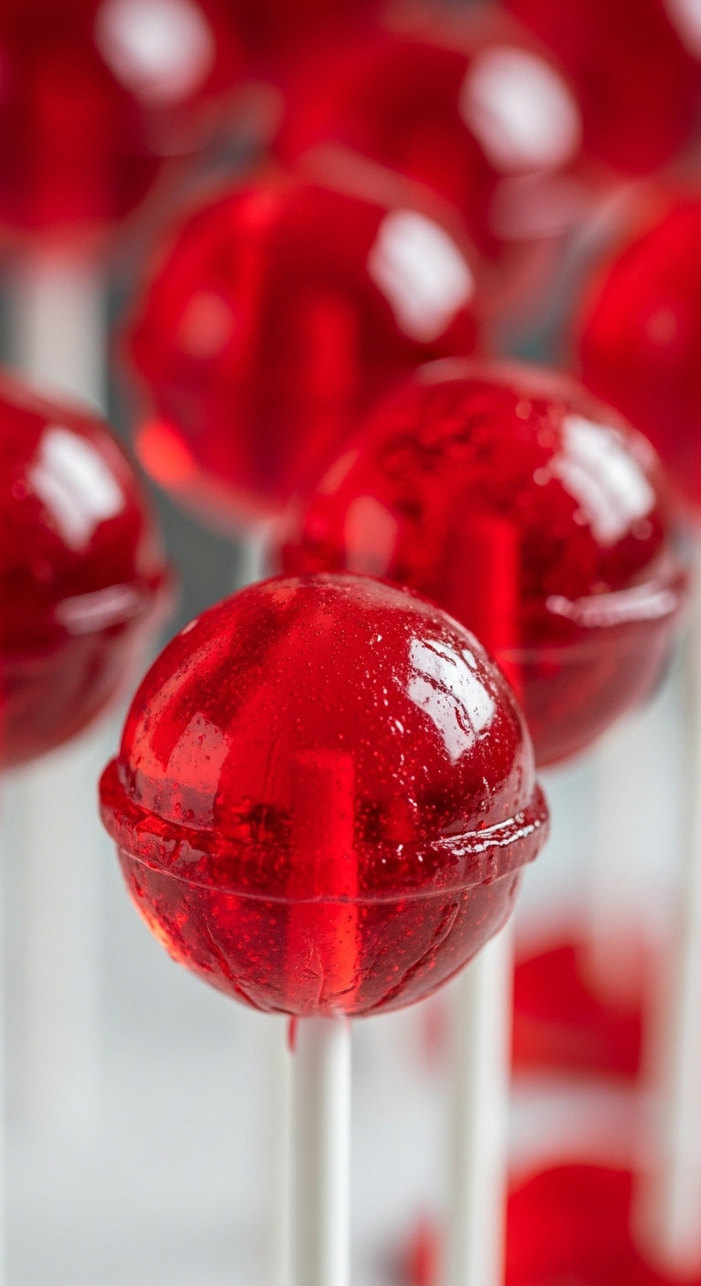 Clear, Shimmering Red Vampire Blood Lollipops, A Spooky Sweet Treat For Halloween Parties.