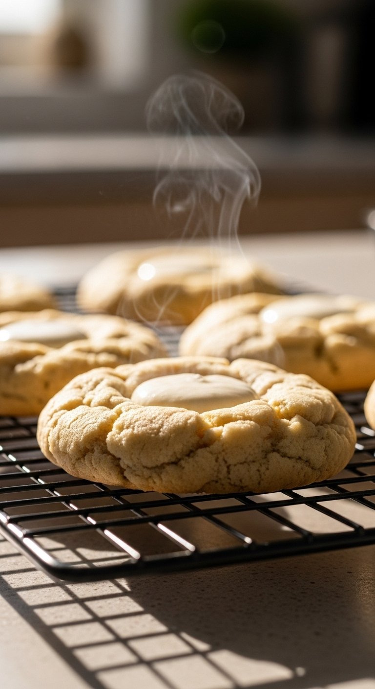 Close-Up Of A Freshly Baked Cookies And Cream Cookie With A Soft Center On A Metal Cooling Rack.
