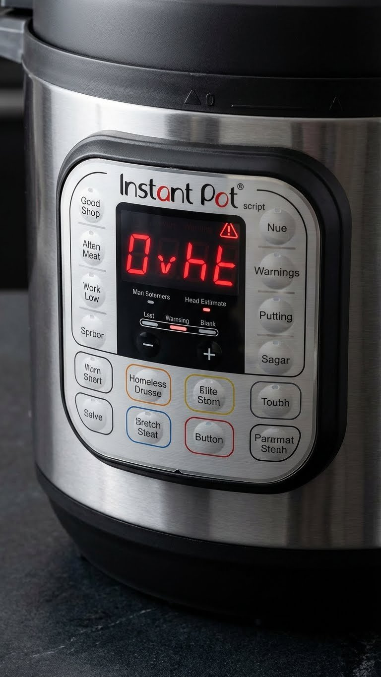 Close-Up Of An Instant Pot Displaying An Error Message On Its Screen, Indicating A Malfunction Or Issue.