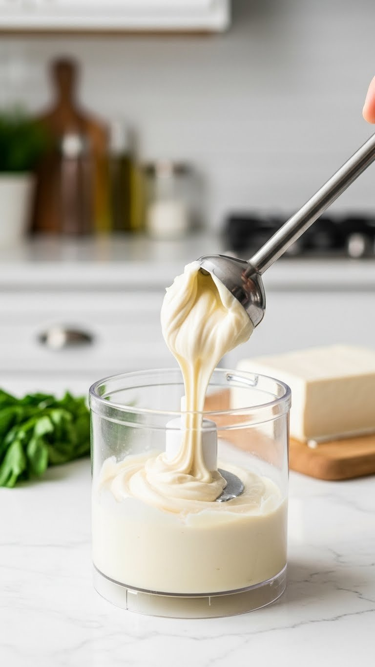 Close-Up Of Creamy Silken Tofu Pureed In A Food Processor, Highlighting Its Smooth Texture For A Vegan Egg Substitute.