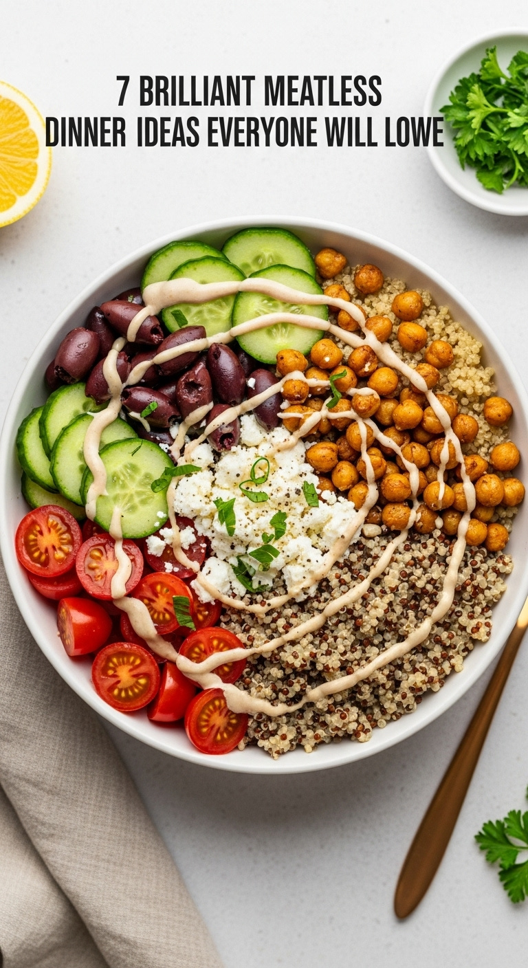 Colorful Mediterranean Quinoa Grain Bowl With Chickpeas Cucumber Tomatoes Olives And Feta Drizzled With Tahini Dressing