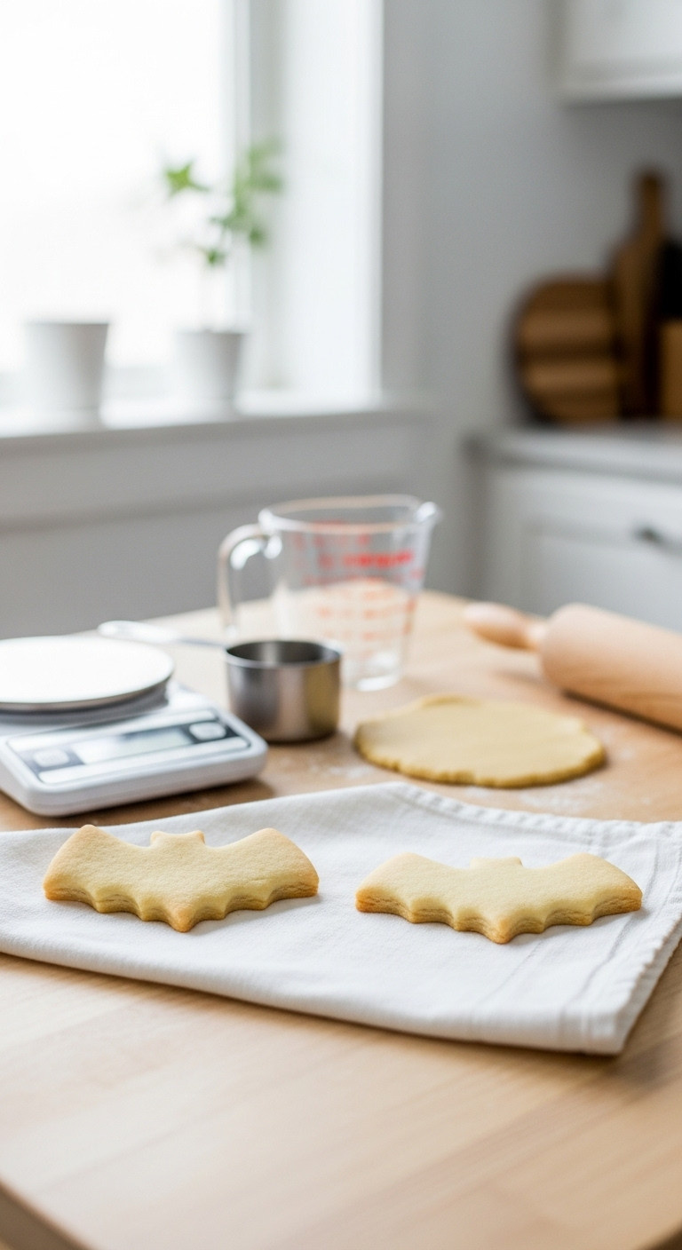 Comparison: A Perfectly Shaped Halloween Bat Cookie Next To A Slightly Spread One, Showcasing No-Spread Recipe Benefits.