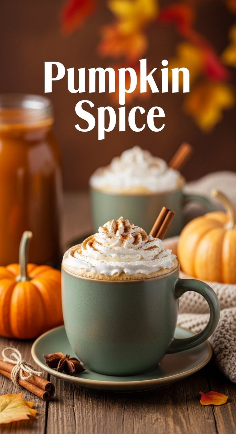 Cozy Pumpkin Spice Latte Topped With Whipped Cream And Cinnamon In A Mug On Rustic Wood.
