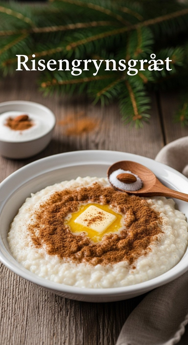 Creamy Scandinavian Risengrynsgrøt Rice Porridge Topped With Cinnamon Sugar And Melting Butter In A Danish Ceramic Bowl.
