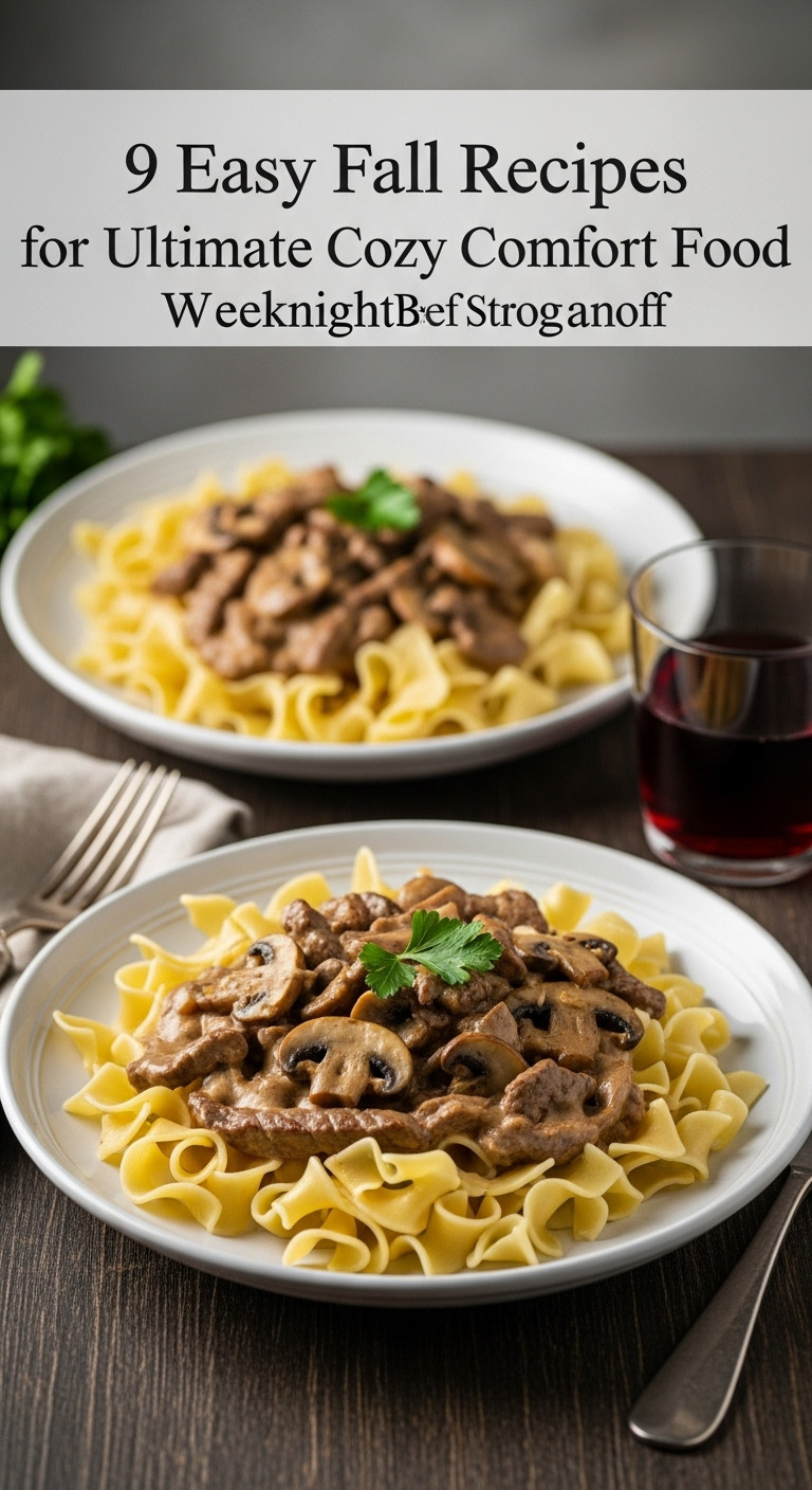 Creamy Beef Stroganoff With Tender Beef And Mushrooms Over Wide Egg Noodles Garnished With Parsley On A Dark Rustic Wooden Table